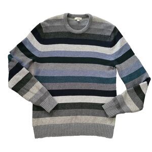 Gap Men Wool XL Striped Blue Crewneck Pullover Sweater Excellent Warm